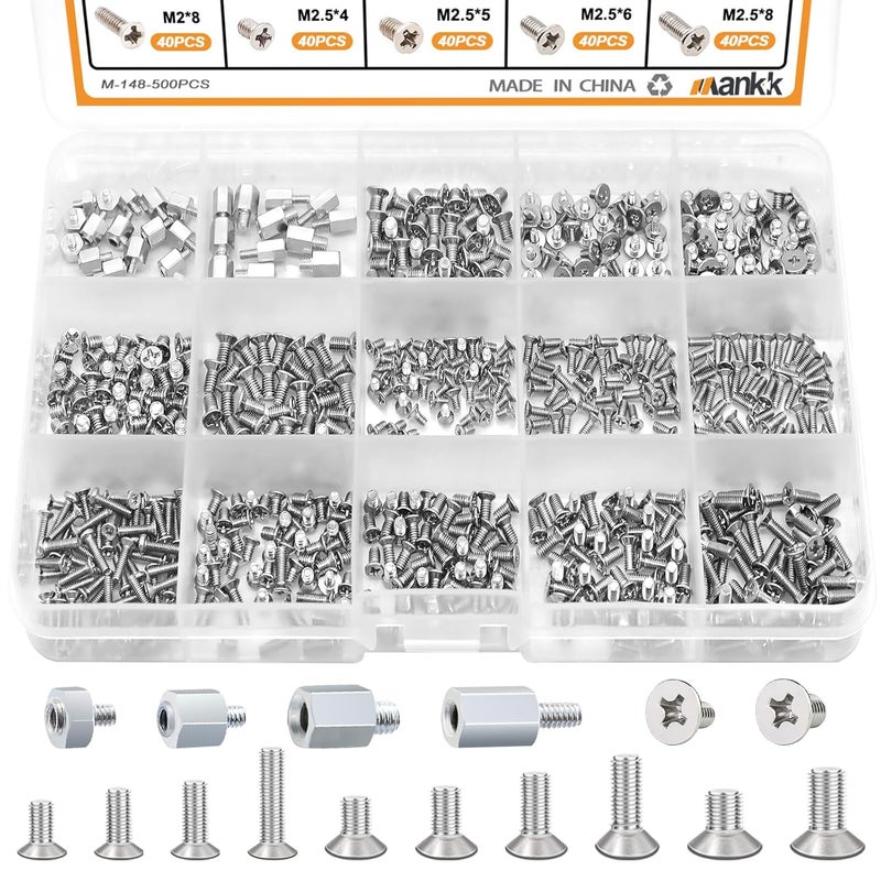 mankk 500PCS M.2 SSD Screw Kit M.2 SSD Mounting Screws Motherboard Standoffs M.2 M2.5 M3 NVMe Screw for Laptop PC Repair & DIY - Image 1